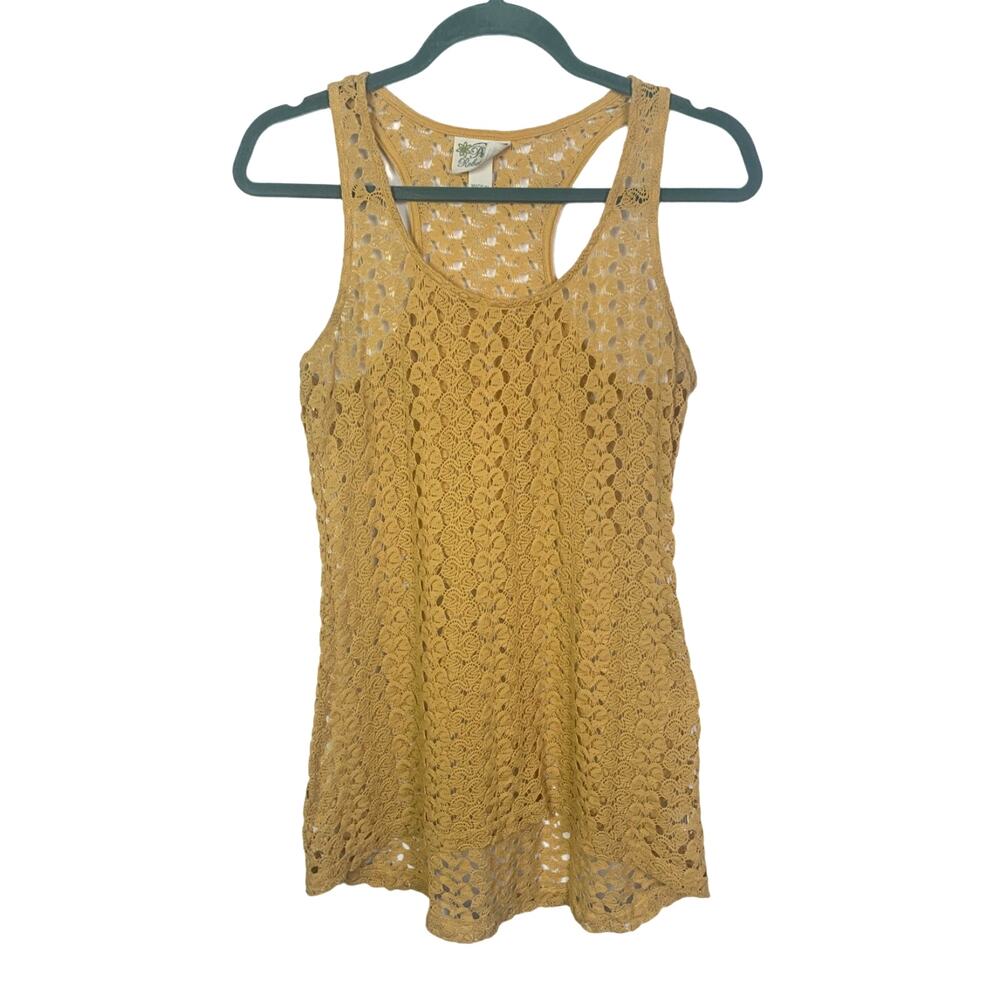 Pretty Rebellious Yellow Crochet Tank Top, Size M